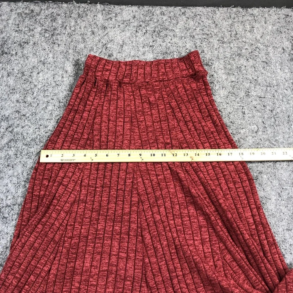 Anthropologie Skirt Womens XS Red Ribbed Knit Flare Ruffle Hem Midi Stretch Date
